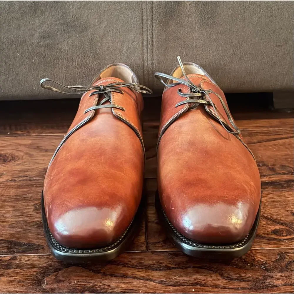 $1,295 Salvatore Ferragamo Napoli Brown Leather Derby Dress Shoes US 8.5 EEE NIB